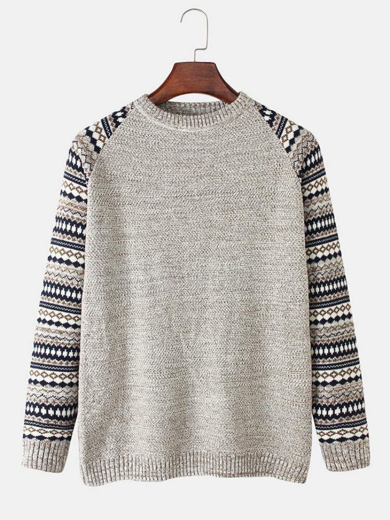 Mænds Tribal Strikkemønster Raglan-Ærmer Langærmede Vintage Sweatere