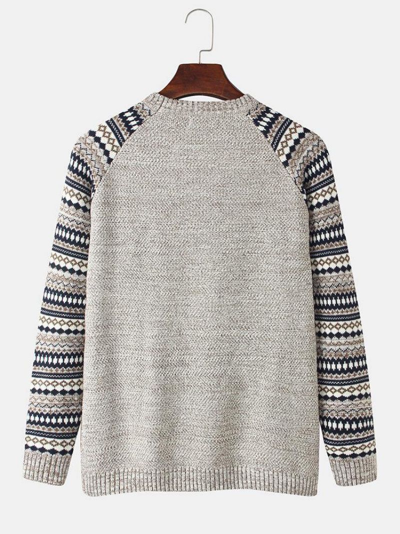 Mænds Tribal Strikkemønster Raglan-Ærmer Langærmede Vintage Sweatere