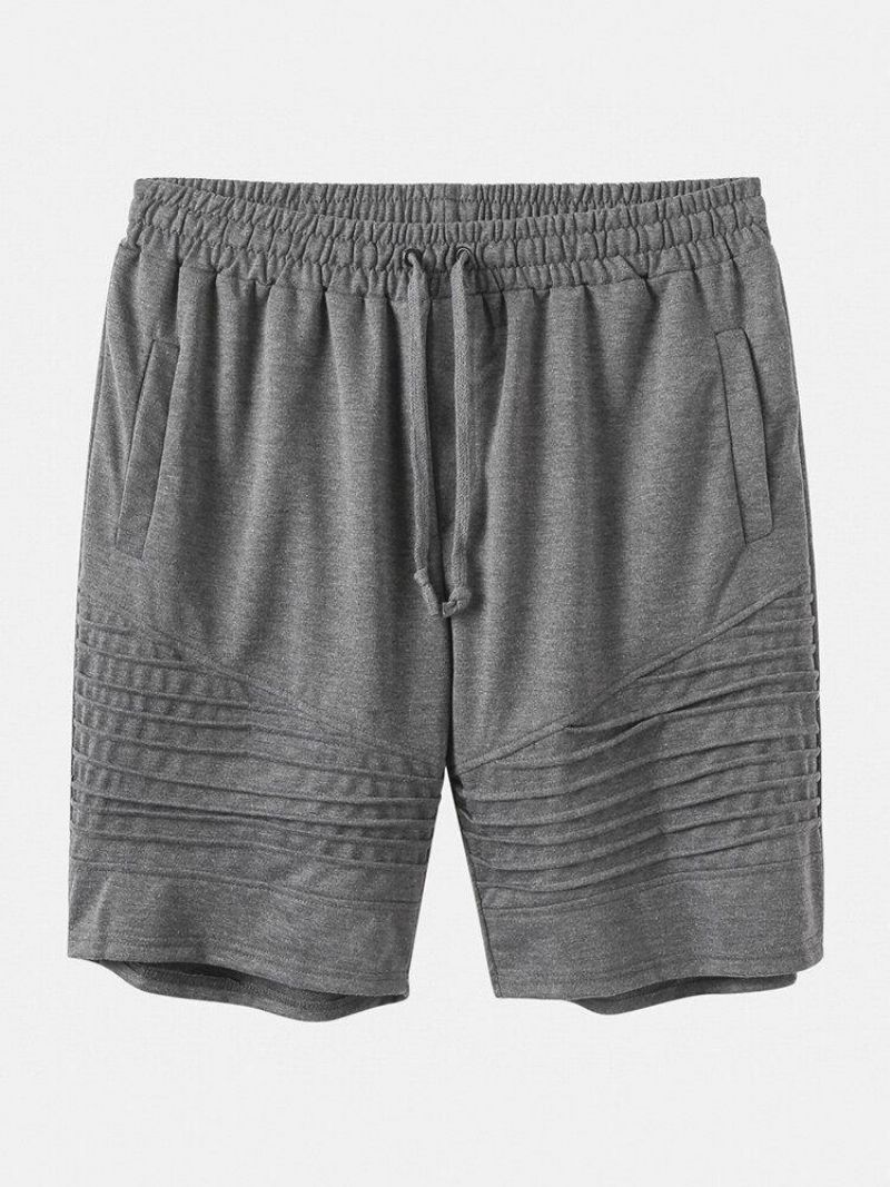 Herrecykellomme Elastisk Talje Ensfarvet Snøre Løse Shorts Sportsshorts