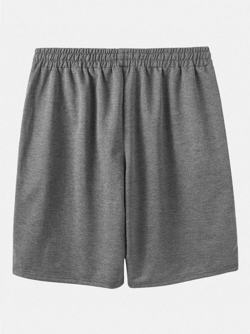 Herrecykellomme Elastisk Talje Ensfarvet Snøre Løse Shorts Sportsshorts