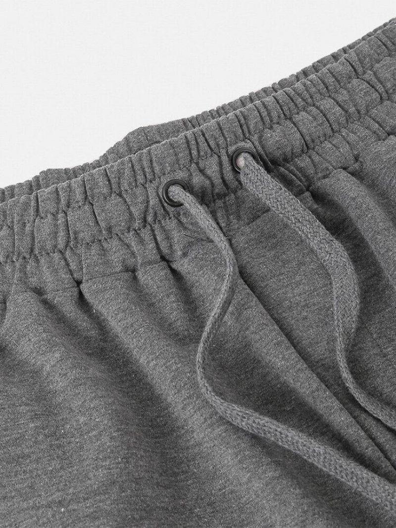 Herrecykellomme Elastisk Talje Ensfarvet Snøre Løse Shorts Sportsshorts