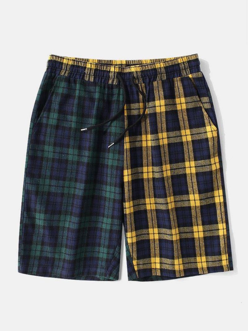 Herreshorts I 100 % Bomuld Plaid Med Snoretræk Og Elastiske Talje