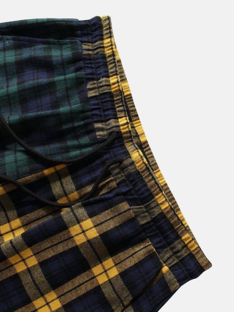 Herreshorts I 100 % Bomuld Plaid Med Snoretræk Og Elastiske Talje