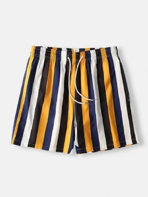 Mænd Farverige Stripe Shorts Hurtigtørrende Mesh Foring Mid Længde Strandferie Badebukser Shorts