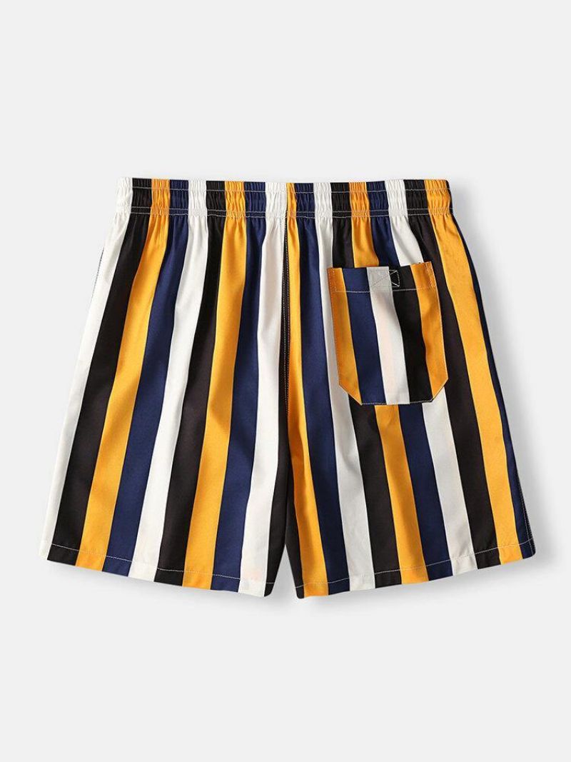 Mænd Farverige Stripe Shorts Hurtigtørrende Mesh Foring Mid Længde Strandferie Badebukser Shorts