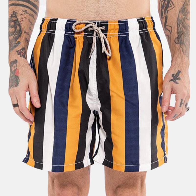 Mænd Farverige Stripe Shorts Hurtigtørrende Mesh Foring Mid Længde Strandferie Badebukser Shorts