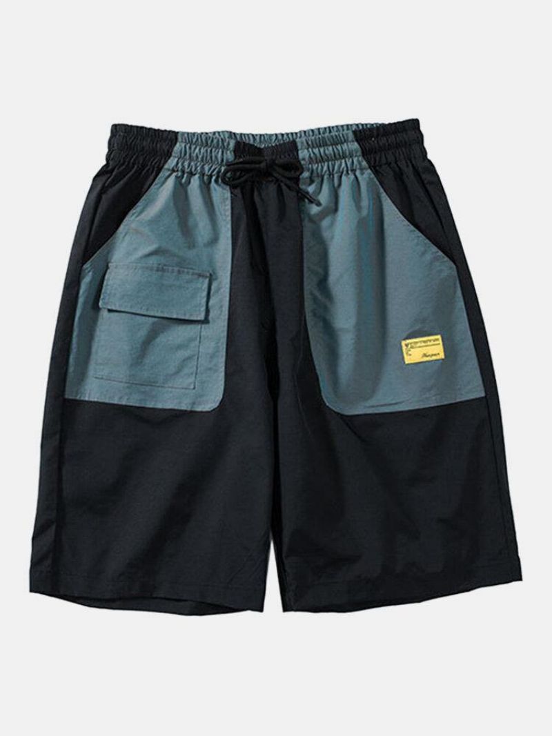 Mænds Afslappede Elastiske Talje Farve Bloklommer Cargo Shorts