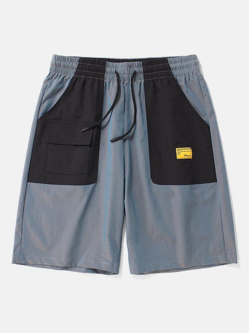 Mænds Afslappede Elastiske Talje Farve Bloklommer Cargo Shorts