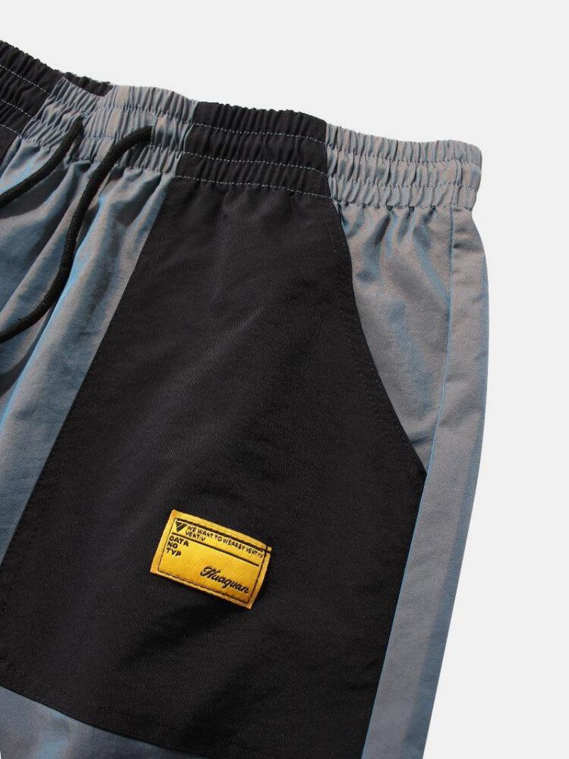 Mænds Afslappede Elastiske Talje Farve Bloklommer Cargo Shorts