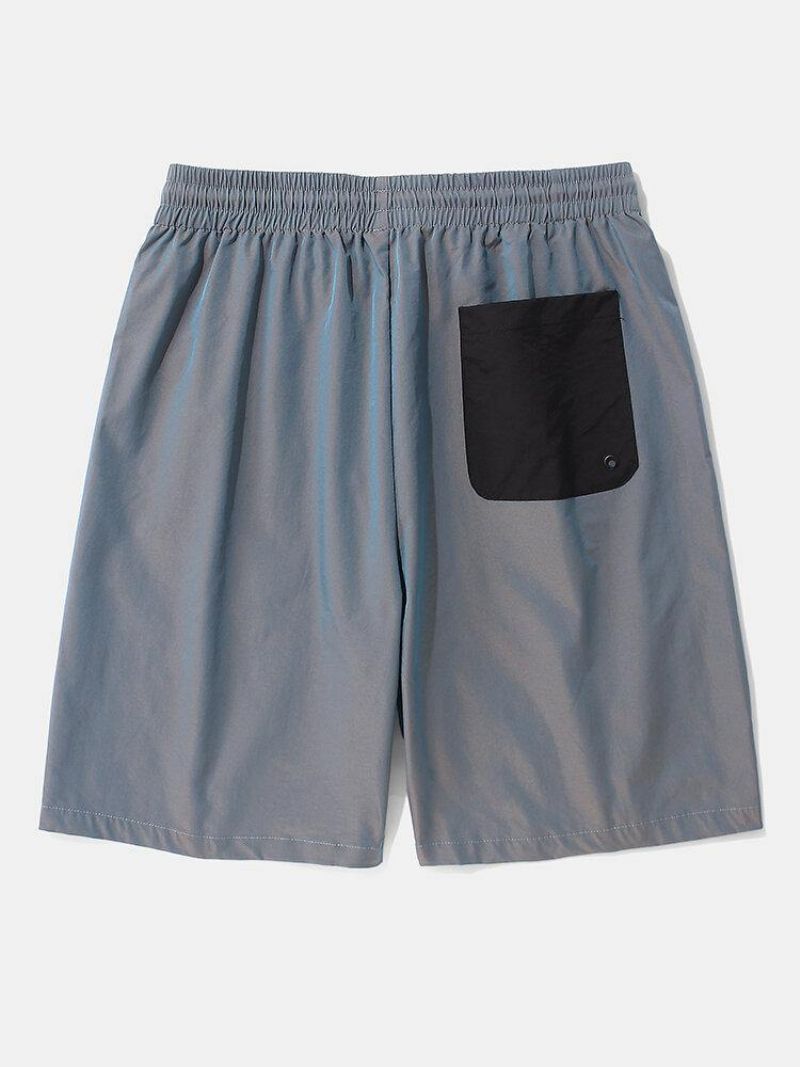 Mænds Afslappede Elastiske Talje Farve Bloklommer Cargo Shorts