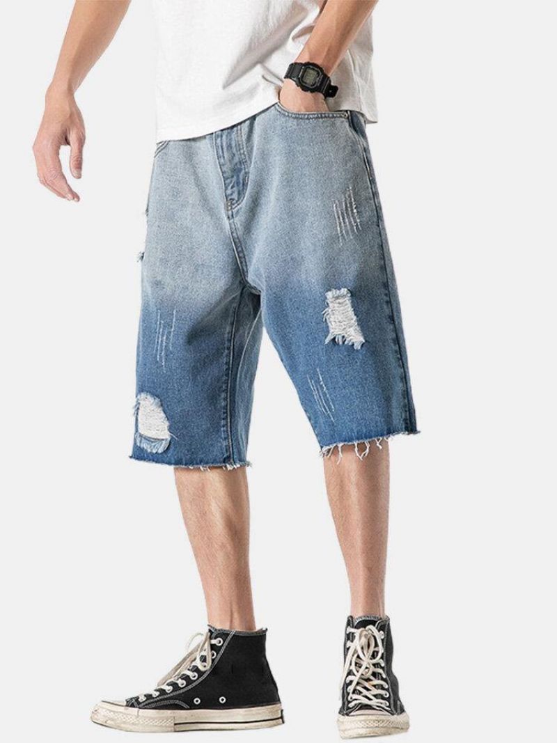 Mænds Denim Gradientlommer Løse Behagelige Afslappede Shorts