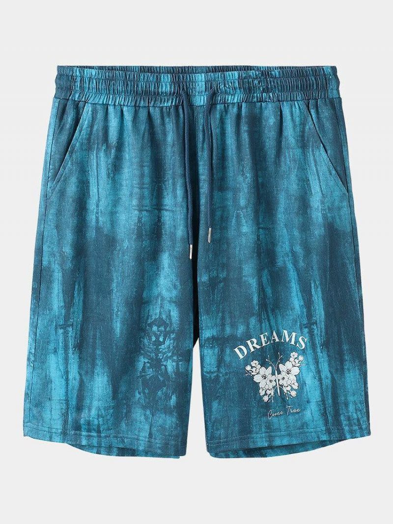 Mænds Tie Dye Flower Print Elastiske Taljeshorts