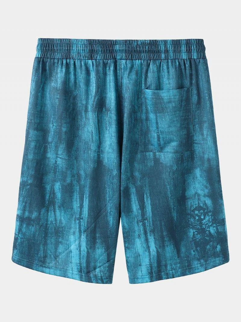 Mænds Tie Dye Flower Print Elastiske Taljeshorts