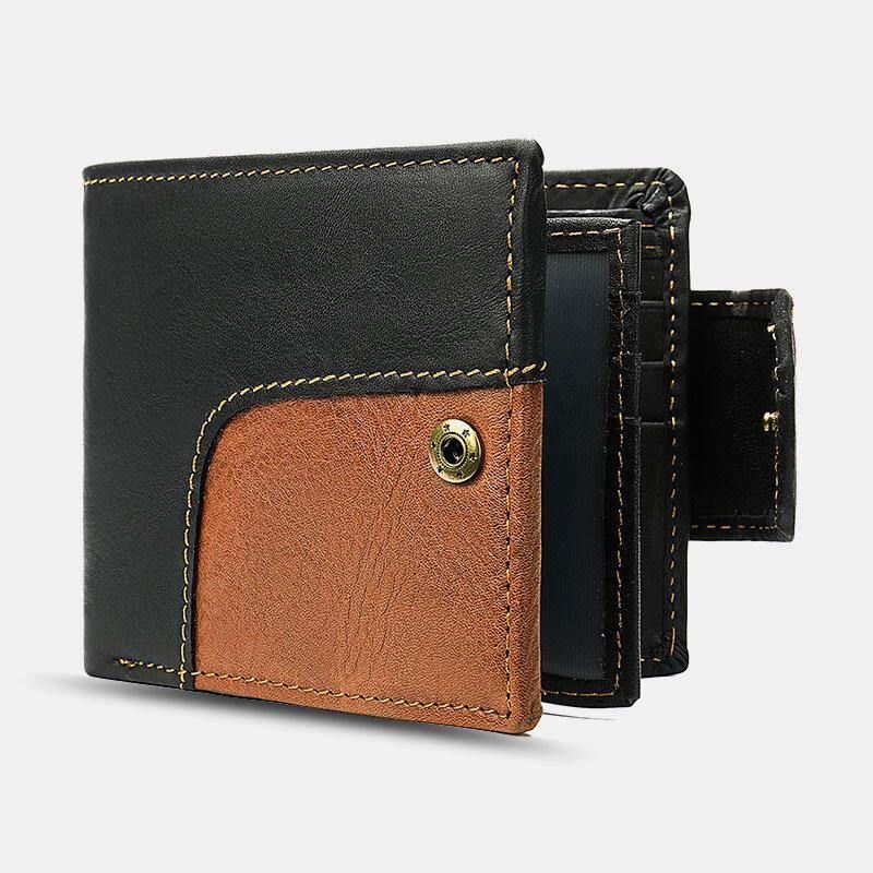 Ægte Læder Bifold Rfid Anti-Tyveri Multi-Card Slot Retro Casual Kortholder Møntpung