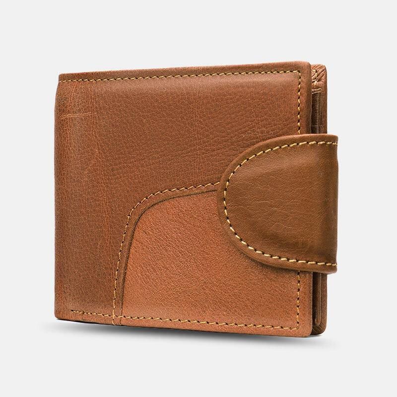 Ægte Læder Bifold Rfid Anti-Tyveri Multi-Card Slot Retro Casual Kortholder Møntpung