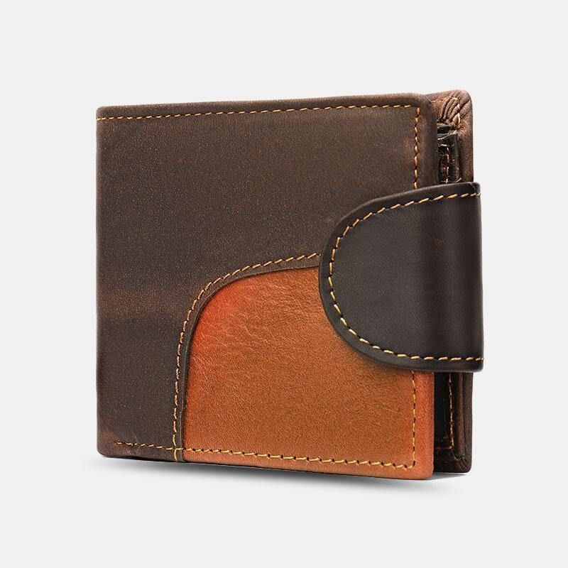 Ægte Læder Bifold Rfid Anti-Tyveri Multi-Card Slot Retro Casual Kortholder Møntpung