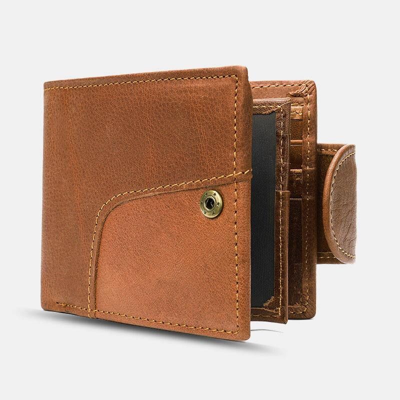 Ægte Læder Bifold Rfid Anti-Tyveri Multi-Card Slot Retro Casual Kortholder Møntpung