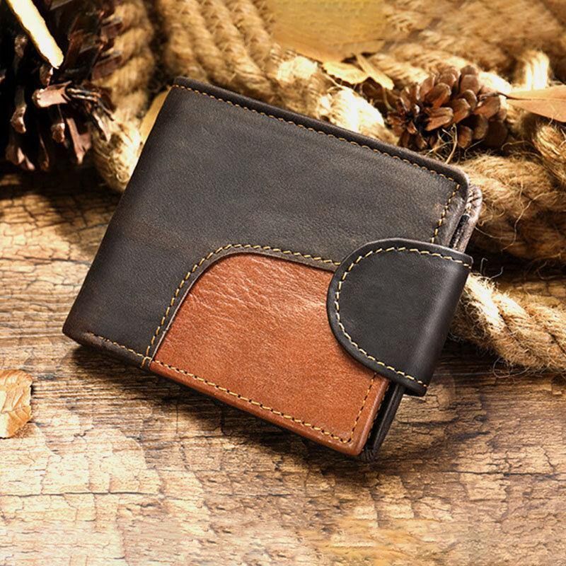 Ægte Læder Bifold Rfid Anti-Tyveri Multi-Card Slot Retro Casual Kortholder Møntpung