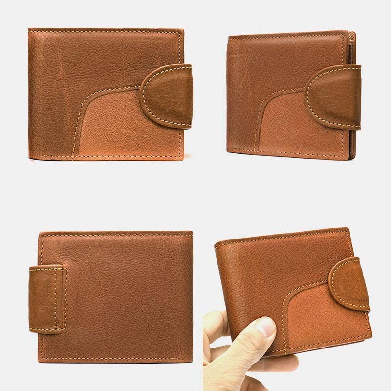 Ægte Læder Bifold Rfid Anti-Tyveri Multi-Card Slot Retro Casual Kortholder Møntpung