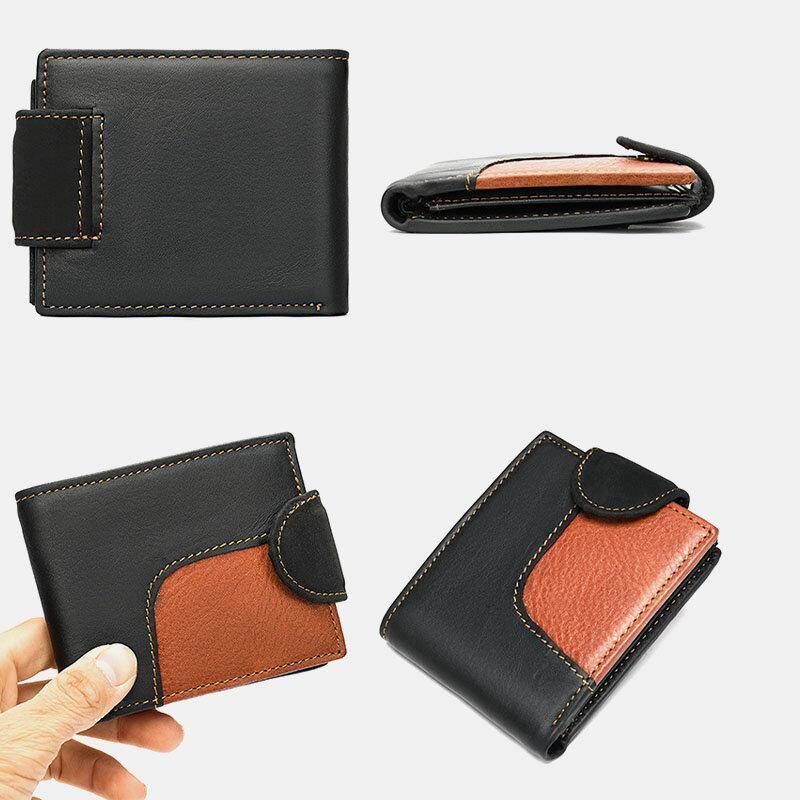 Ægte Læder Bifold Rfid Anti-Tyveri Multi-Card Slot Retro Casual Kortholder Møntpung