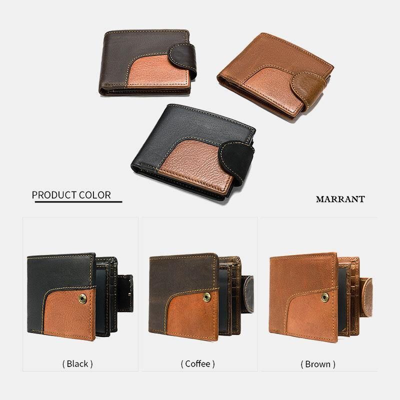 Ægte Læder Bifold Rfid Anti-Tyveri Multi-Card Slot Retro Casual Kortholder Møntpung