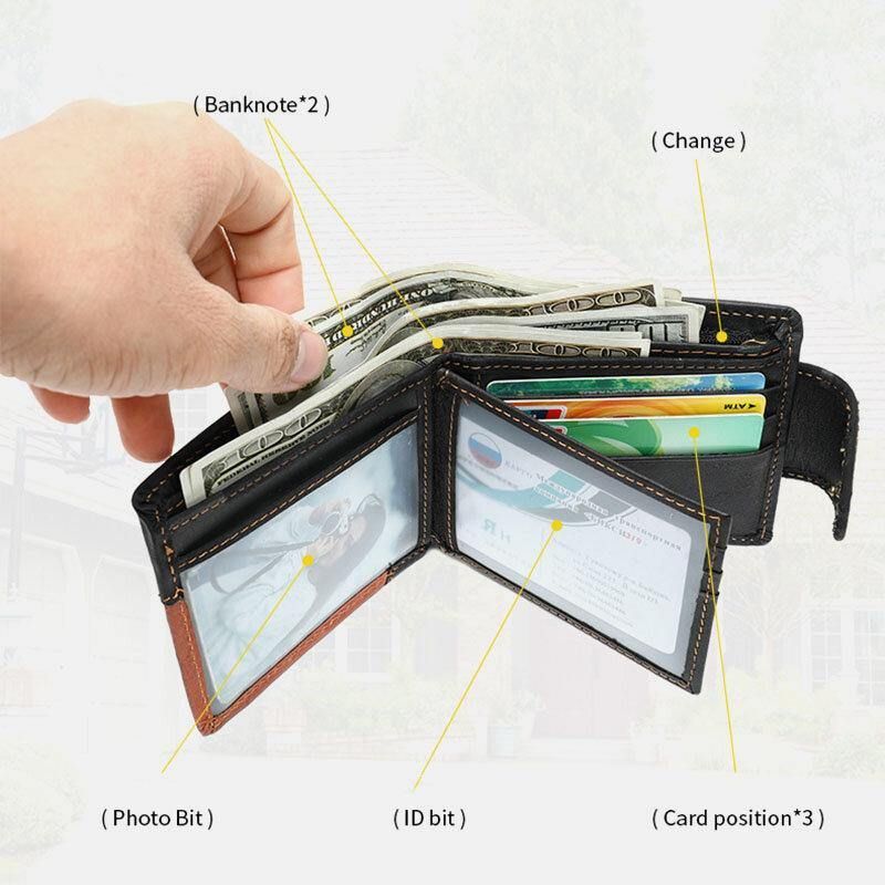 Ægte Læder Bifold Rfid Anti-Tyveri Multi-Card Slot Retro Casual Kortholder Møntpung