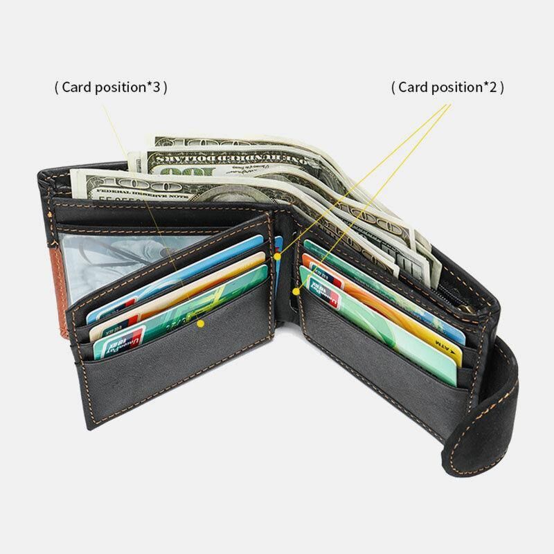 Ægte Læder Bifold Rfid Anti-Tyveri Multi-Card Slot Retro Casual Kortholder Møntpung