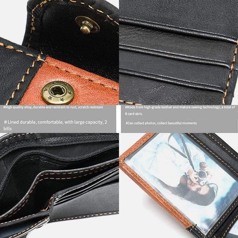 Ægte Læder Bifold Rfid Anti-Tyveri Multi-Card Slot Retro Casual Kortholder Møntpung