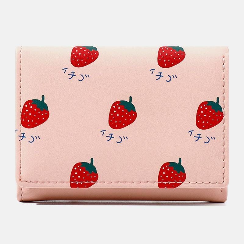 Kvinder 7 Card Slots Trifold Fruit Printed Wallet