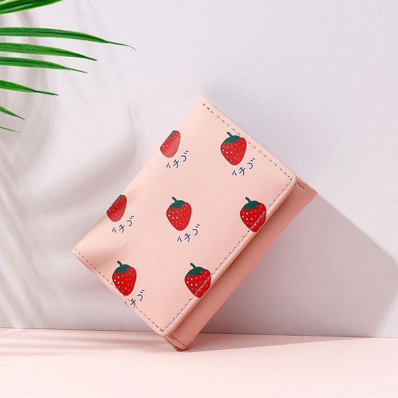 Kvinder 7 Card Slots Trifold Fruit Printed Wallet