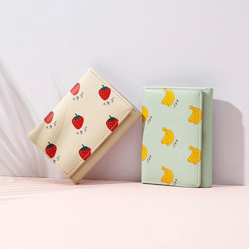 Kvinder 7 Card Slots Trifold Fruit Printed Wallet