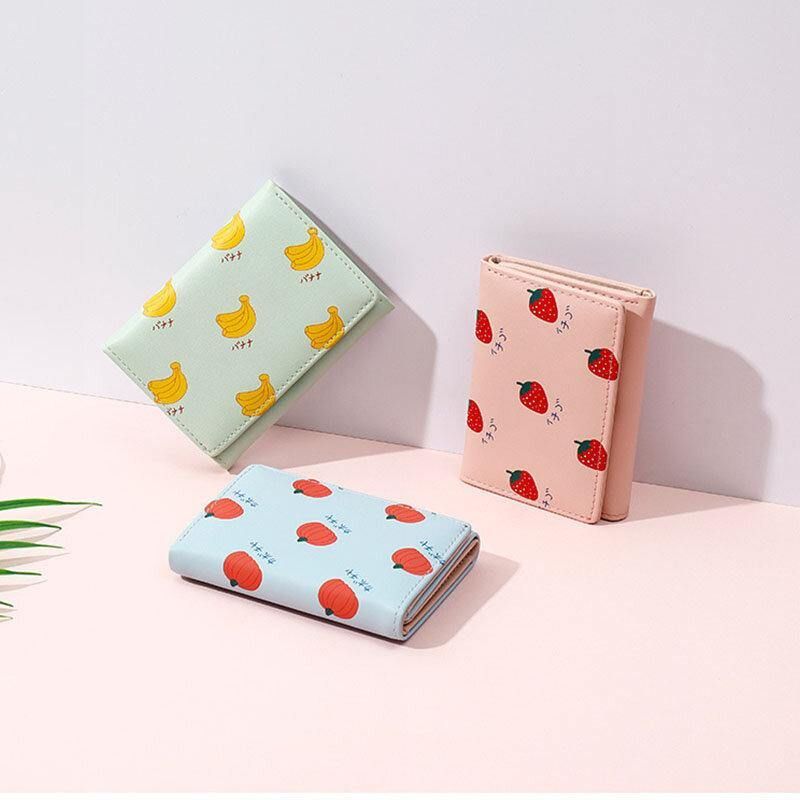 Kvinder 7 Card Slots Trifold Fruit Printed Wallet