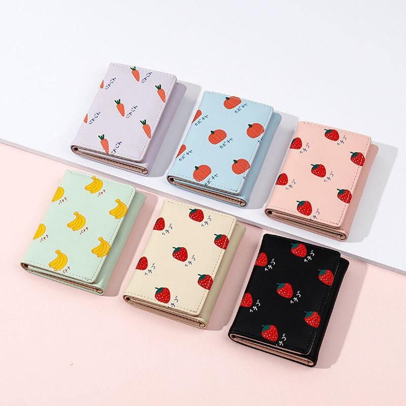 Kvinder 7 Card Slots Trifold Fruit Printed Wallet