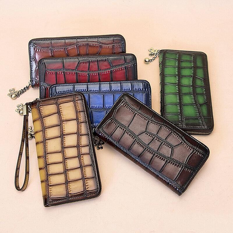 Kvinder Ægte Læder Alligator Mønster Retro Blød Læder Taske Multi-Slot Kortholder Pung Clutch Pung