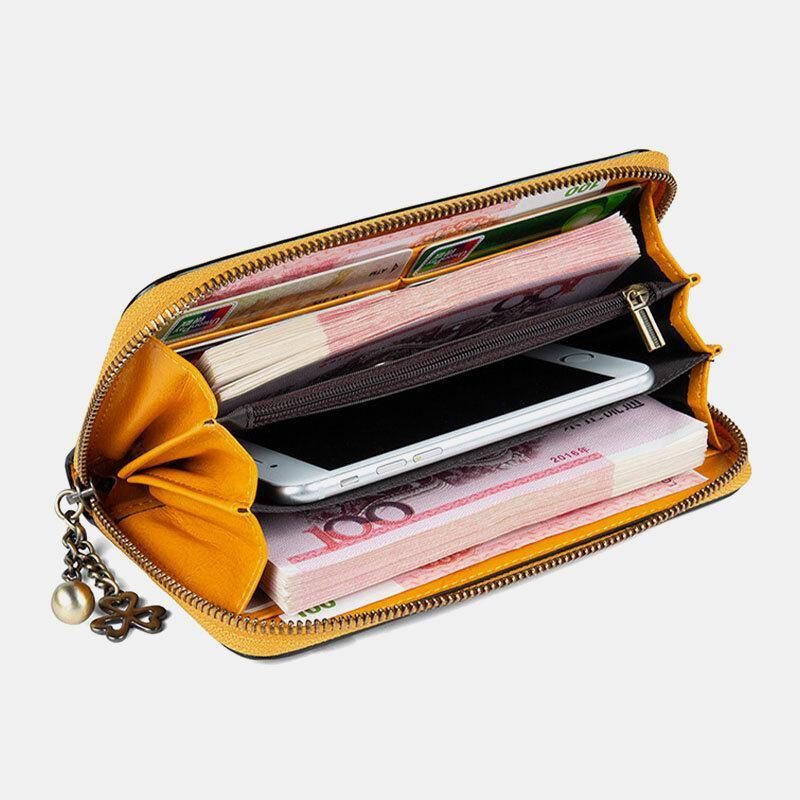 Kvinder Ægte Læder Dyremønster Vintage Rfid Anti-Theft Multi-Slot Telefontaske Clutch Pung Kortholder Pung