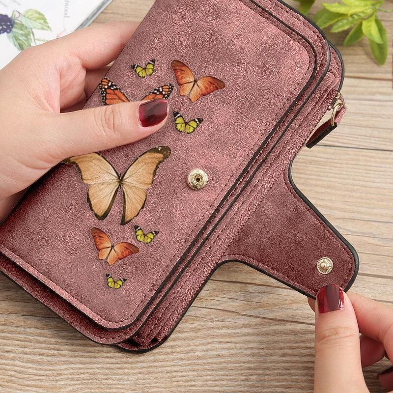 Kvinder Butterfly Wallet Pung 14 Card Slot Telefontaske