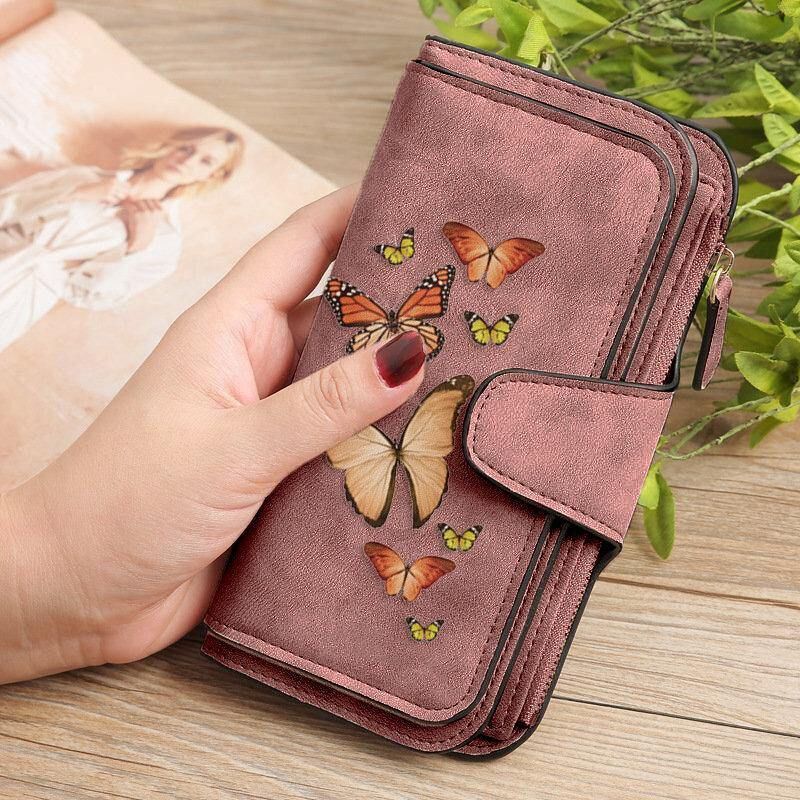 Kvinder Butterfly Wallet Pung 14 Card Slot Telefontaske