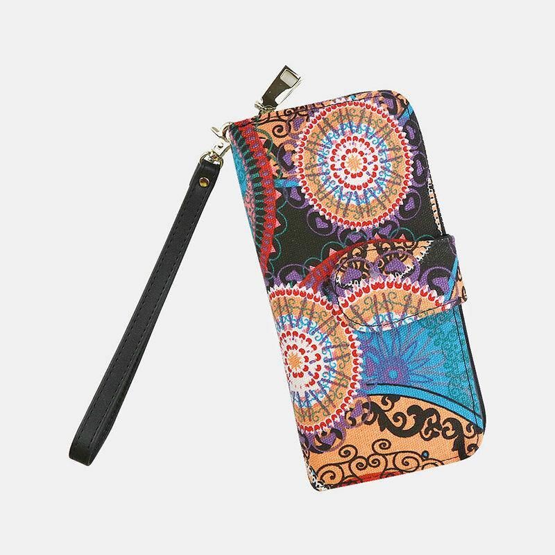 Kvinder Canvas Bohemian Style Printing Long Clutch Pung Tegnebog