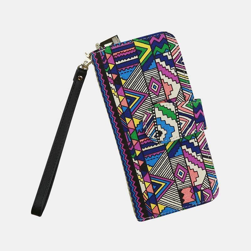 Kvinder Canvas Bohemian Style Printing Long Clutch Pung Tegnebog