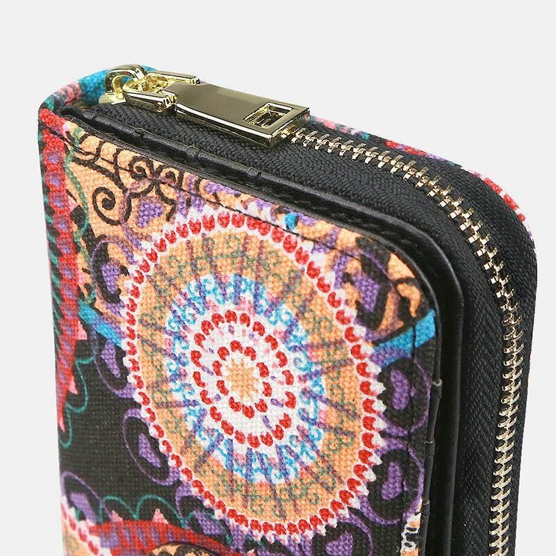 Kvinder Canvas Bohemian Style Printing Long Clutch Pung Tegnebog