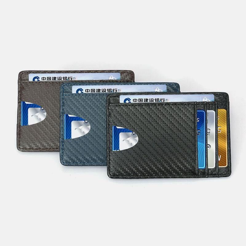 Kvinder Og Mænd Kortholder I Ægte Læder Carbon Fiber Mønster Rfid Multi-Card Slot Tegnebog