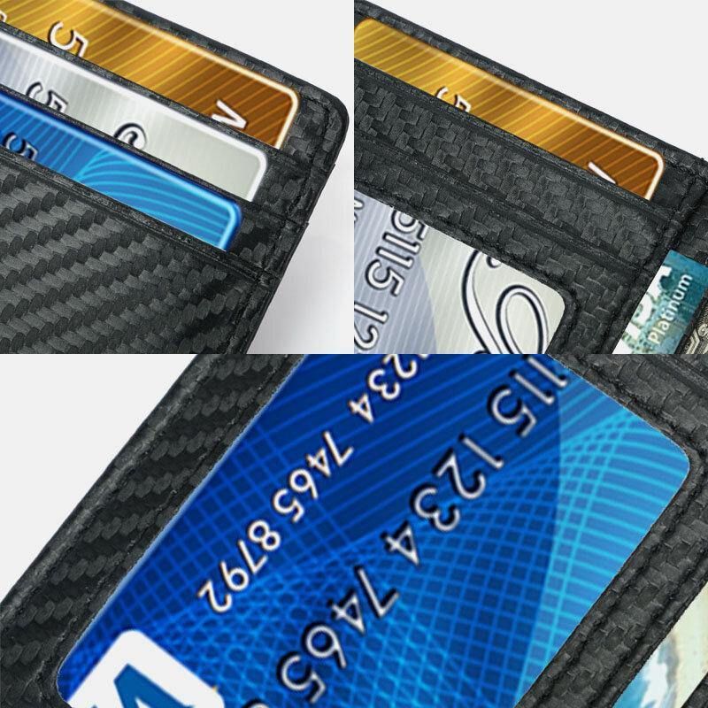 Kvinder Og Mænd Kortholder I Ægte Læder Carbon Fiber Mønster Rfid Multi-Card Slot Tegnebog