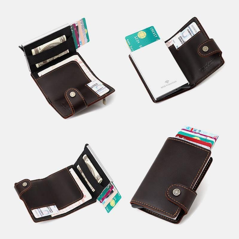 Mænd Ægte Læder Multi-Card Slot Rfid Anti-Theft Vintage Business Casual Kortholder Pengeclips Pung Pung