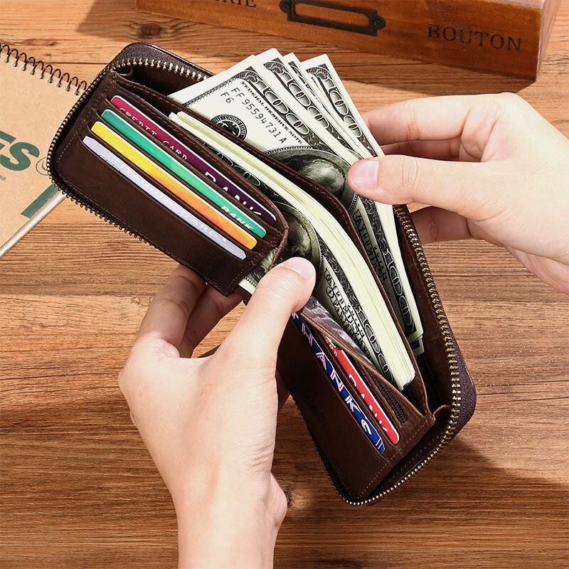 Mænd Ægte Læder Rfid Anti-Tyveri Multi-Slot Licens Card Case Kortholder Tegnebog