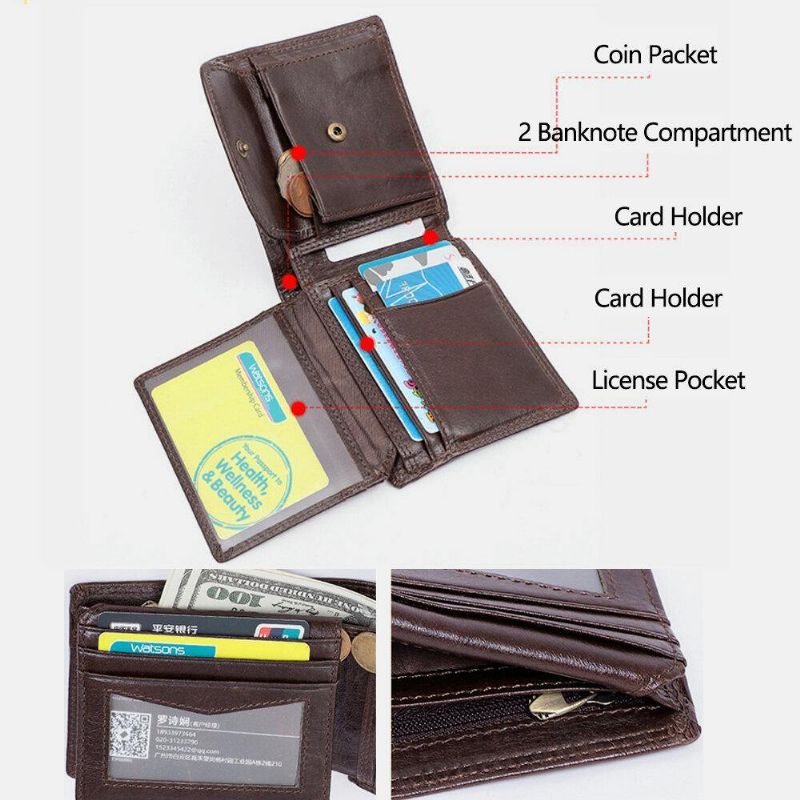 Mænd Ægte Læder Rfid Anti-Tyveri Vintage Kort Multi-Card Slot Kortholder Møntpung Bifold Penge Clip Tegnebøger