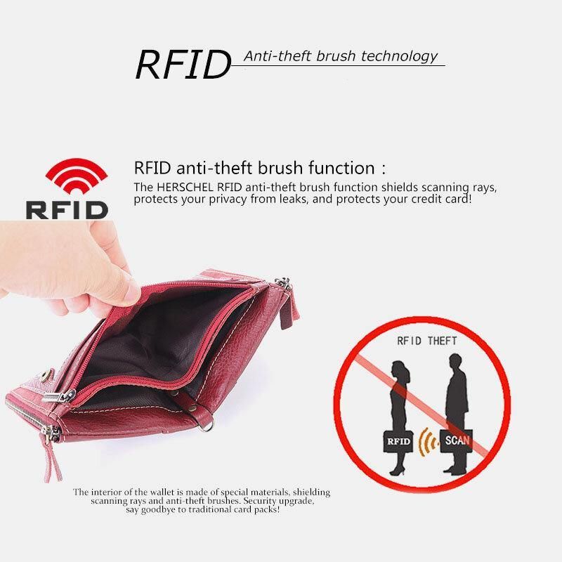 Mænd Ægte Læder Rfid Blokering Anti-Tyveri Retro Business Dobbelt Lynlås Kortholder Tegnebog