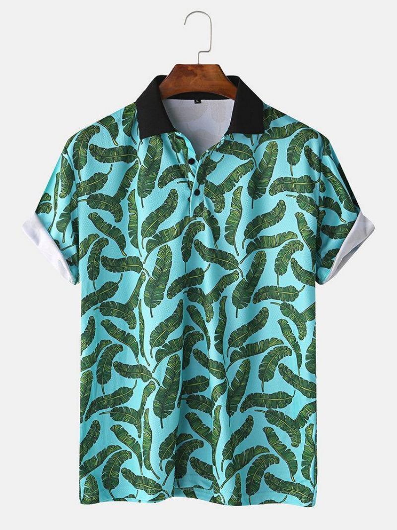 Mænd Casual Holiday Banana Leaf Print Golf Shirt