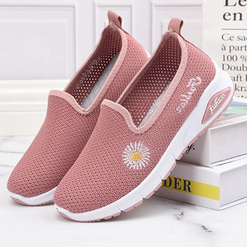 Dame Daisy Decor Mesh Comfy Åndbar Casual Slip On Sneakers