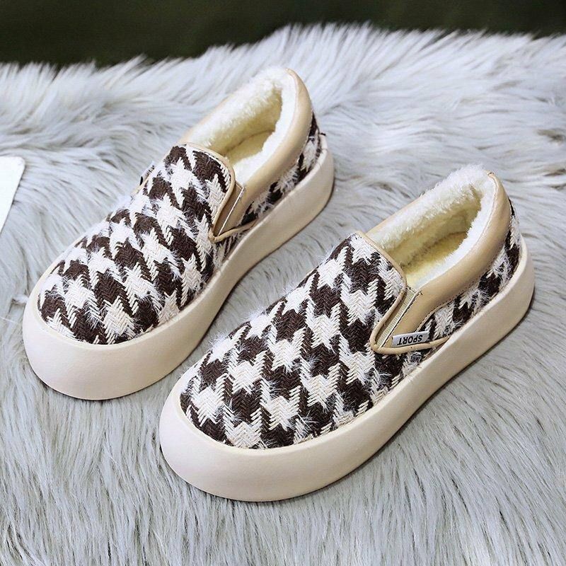 Kvinder Brief Houndstooth Elastic Band Warm Foring Walking Sko