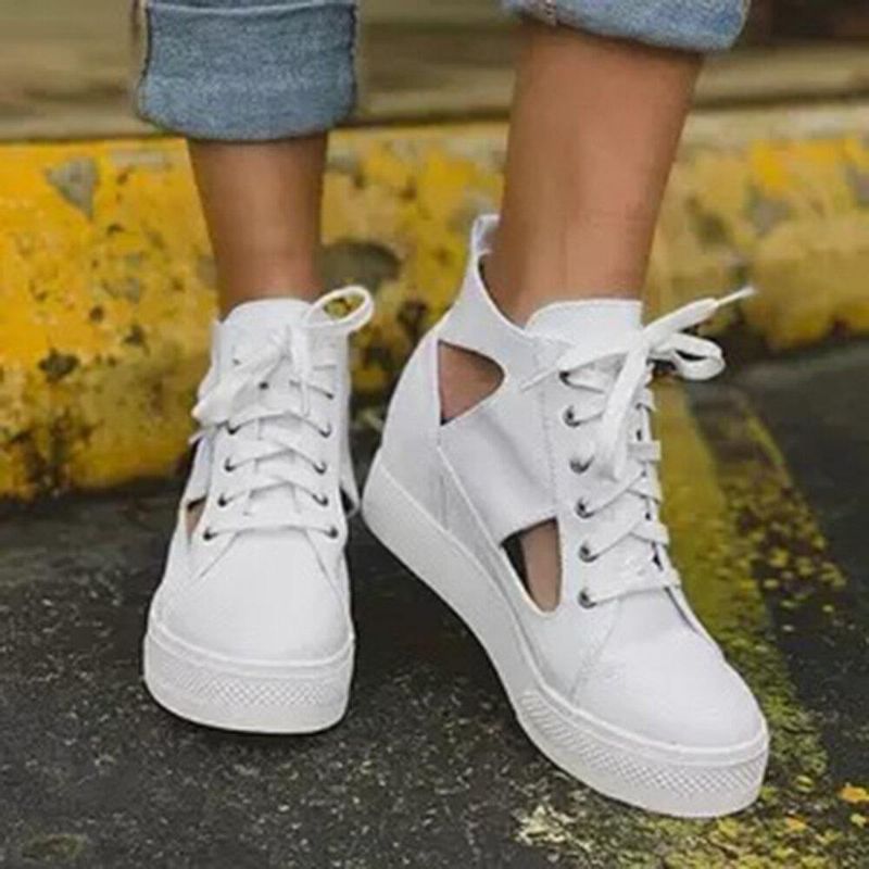 Kvinder Canvas Cut Out Wearable Hidden Increase Casual Flat Shoes